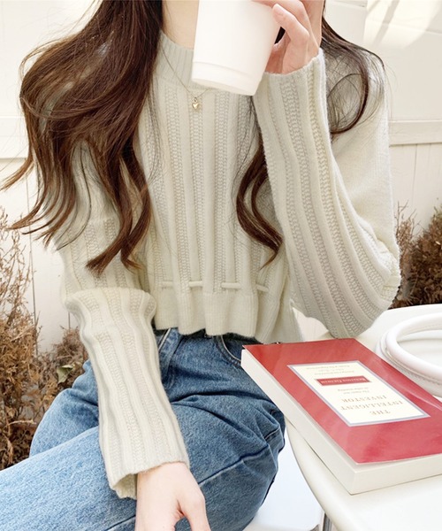 Dewlily ニット セーター 裾リボンクロップドニット レディース Dewlily ニット セーター 裾リボンクロップドニット レディース