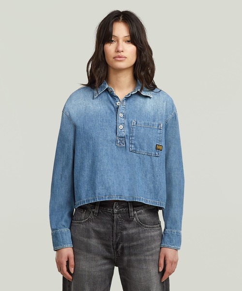ブラウス シャツ BOXY DAY SHIRT/ボックスシルエットクロップドプルオーバーオーバーサイズデニムシャツ/バックスリット レディース