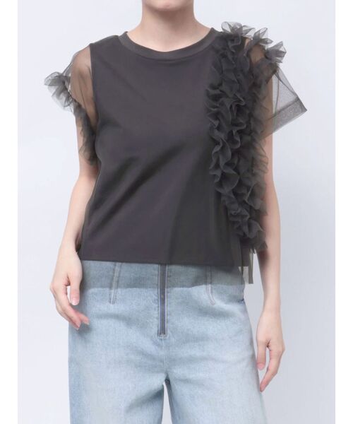 tシャツ フリルチュールレイヤードトップス レディース LAGUNAMOON tシャツ フリルチュールレイヤードトップス