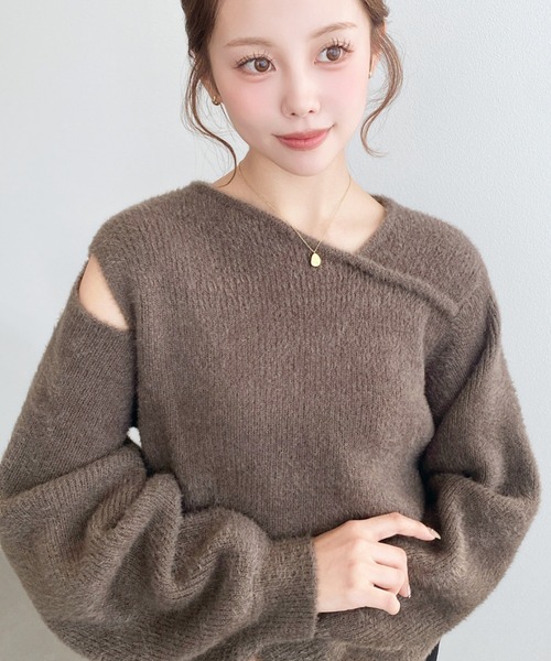 【激レア】KMRII アシンメトリー モヘアニット 0 XS moment+ ニット セーター アシンメトリーネックショルダースリット