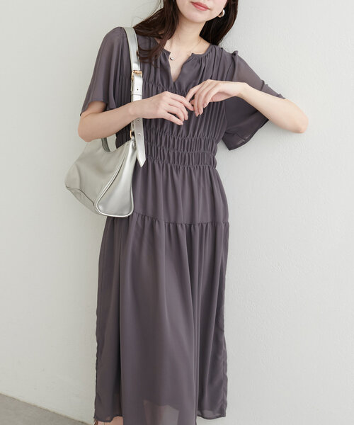natural couture ワンピース 「WEB限定」変形シャーリングフレア