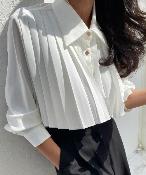 【希少.美品】Chloé ブラウス プリーツ長袖 ホワイト T36 deux amour ブラウス シャツ クロップド丈プリーツ長袖シャツ