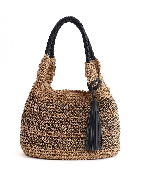 ❤新品・未使用❤【COOCO】タッセル付ペーパー トートバッグ かごバッグ COOCO かごバッグ カゴバッグ タッセル付ラメボーダーペーパー