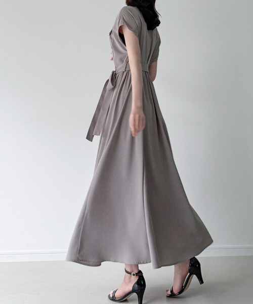 JUNOAH（ジュノア） シャツワンピース ウエストリボンフレアシャツ