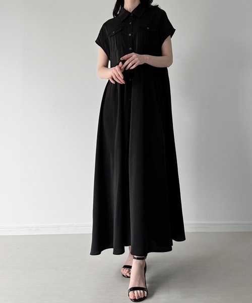 JUNOAH（ジュノア） シャツワンピース ウエストリボンフレアシャツ