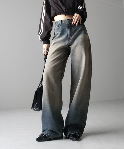 [me+em select] обработка Denim брюки MEDIUM оттенок голубого прочее женский 