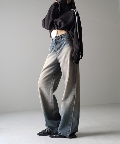 [me+em select] обработка Denim брюки MEDIUM оттенок голубого прочее женский 