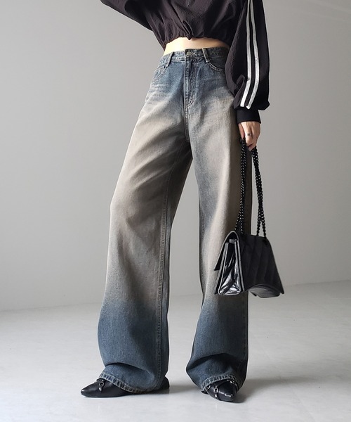 [me+em select] обработка Denim брюки MEDIUM оттенок голубого прочее женский 