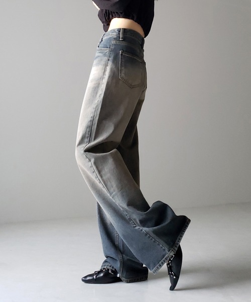 [me+em select] обработка Denim брюки MEDIUM оттенок голубого прочее женский 