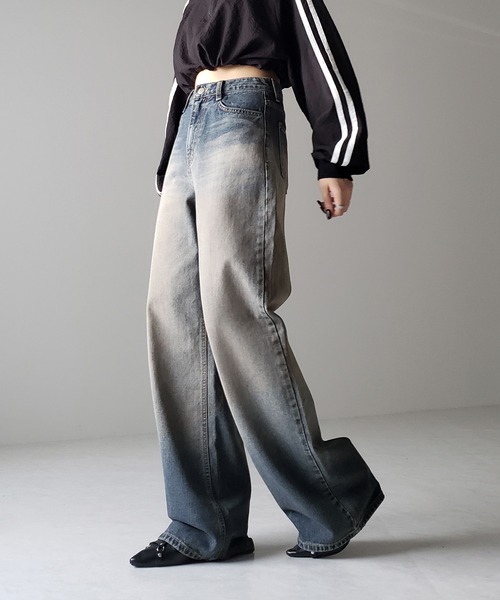 [me+em select] обработка Denim брюки MEDIUM оттенок голубого прочее женский 