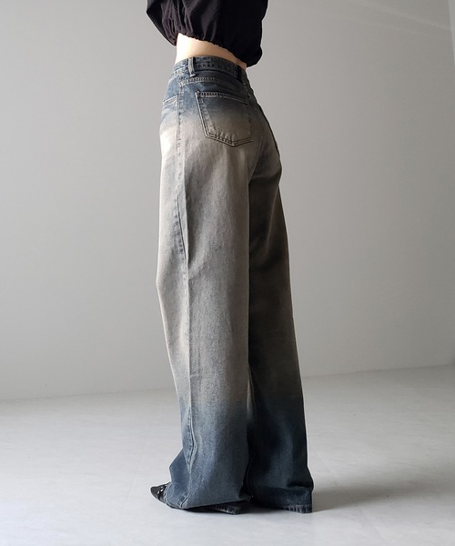 [me+em select] обработка Denim брюки MEDIUM оттенок голубого прочее женский 