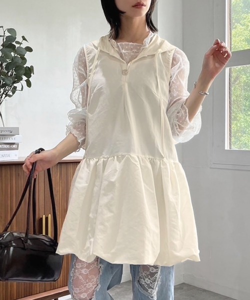 韓国　KASHIKO ホワイト ワンピース　バルーンスカート Jewelobe ワンピース バルーンスカートフーディーミニワンピース