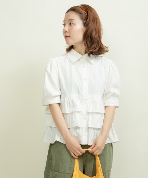 ブラウス シャツ オックス ナチュラルトリプルワッシャー 3段フリルブラウス レディース CHILD WOMAN ブラウス シャツ オックス ナチュラルトリプル