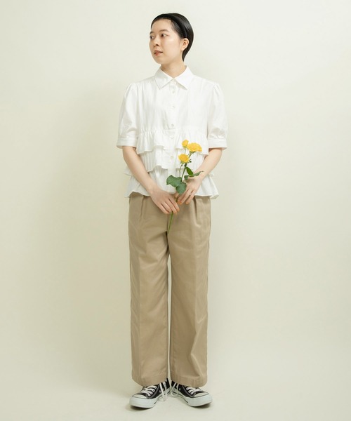 ブラウス シャツ オックス ナチュラルトリプルワッシャー 3段フリルブラウス レディース CHILD WOMAN ブラウス シャツ オックス ナチュラルトリプル