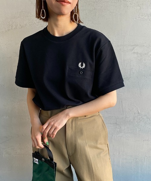 「FRED PERRY」 半袖Tシャツ L ブラック レディース