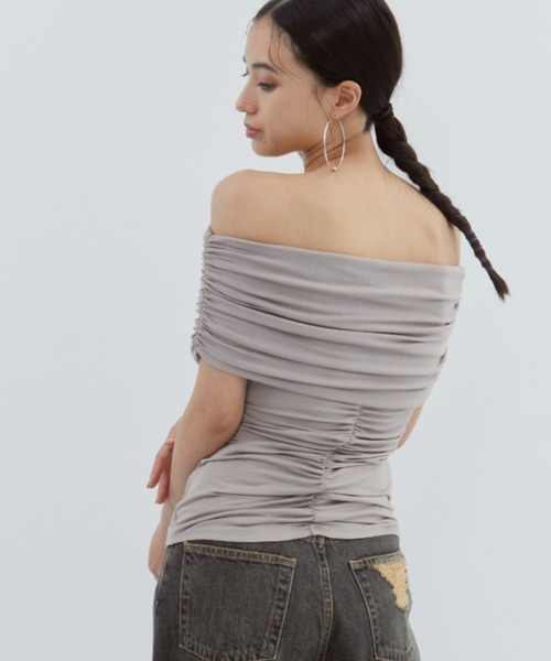 tシャツ 「determ/デターム」「STUDIOUS別注」OFF SHOULDER TOPS/オフショルダートップス レディース