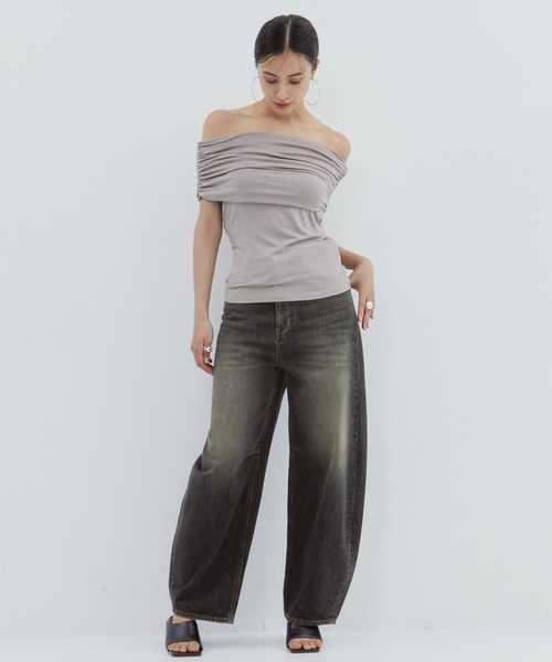 tシャツ 「determ/デターム」「STUDIOUS別注」OFF SHOULDER TOPS/オフショルダートップス レディース determ/デターム】《STUDIOUS別注》OFF SHOULDER TOPS/オフ