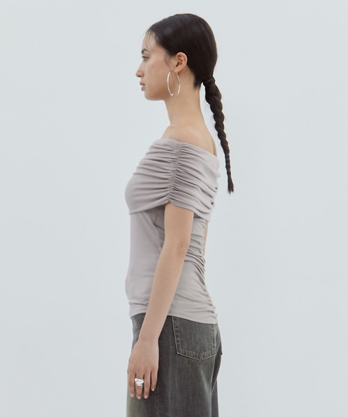 tシャツ 「determ/デターム」「STUDIOUS別注」OFF SHOULDER TOPS/オフショルダートップス レディース determ/デターム】《STUDIOUS別注》OFF SHOULDER TOPS/オフ