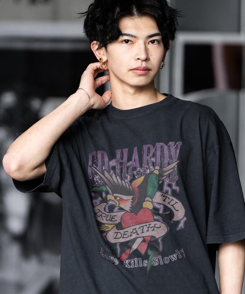 「Ed Hardy」 半袖Tシャツ L グレー メンズ