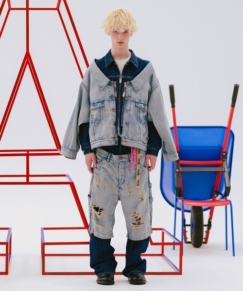 ワイドパンツ ジーンズ TWO-IN-ONE DENIM PANTS メンズ レディースの画像