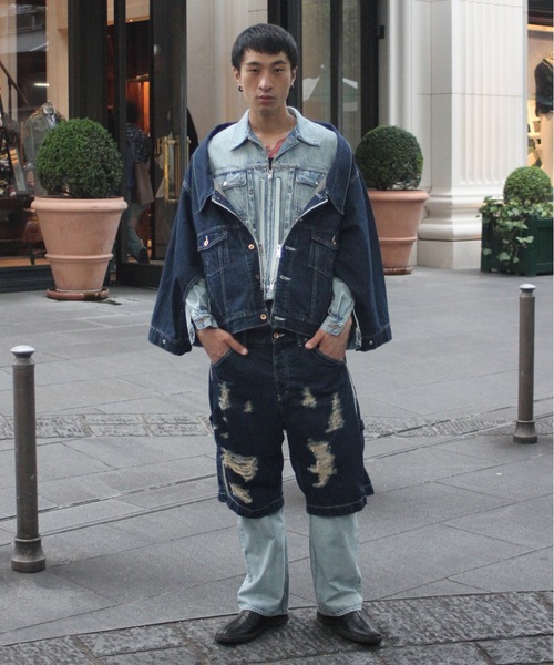 ワイドパンツ ジーンズ TWO-IN-ONE DENIM PANTS メンズ レディースの画像