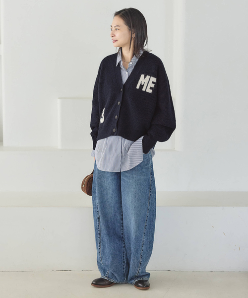 今季⭐︎2025春夏39600円販売中⭐︎美ラインリブニット新品同様 L】リネンライクワッフル クルーネック5分袖カーディガン