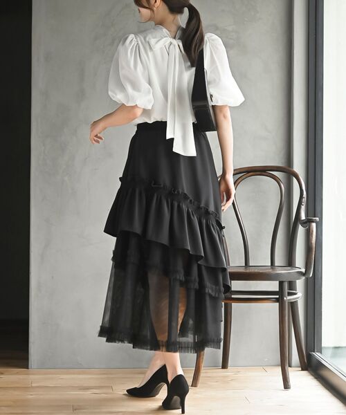 r・p・s（アールピーエス） スカート チュールフリル切替アシメトリー
