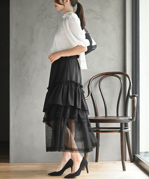r・p・s（アールピーエス） スカート チュールフリル切替アシメトリー