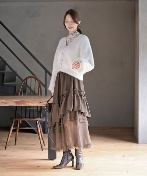 r・p・s（アールピーエス） スカート チュールフリル切替アシメトリー