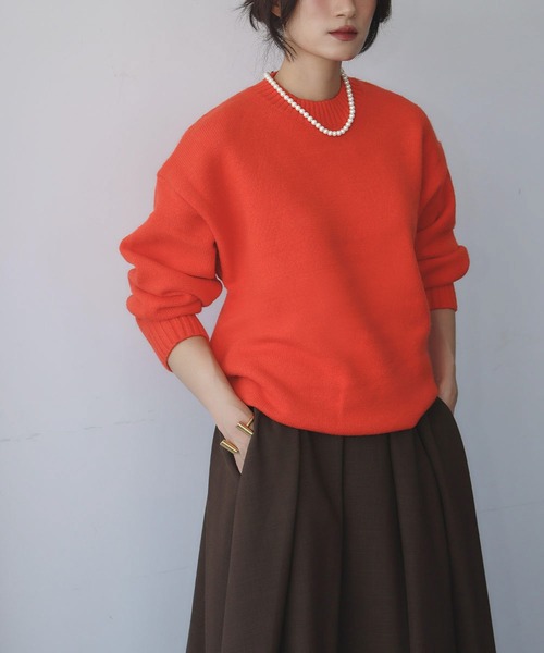 ELFRANK ニット セーター ネックレス付き クルーネック カラー ニット