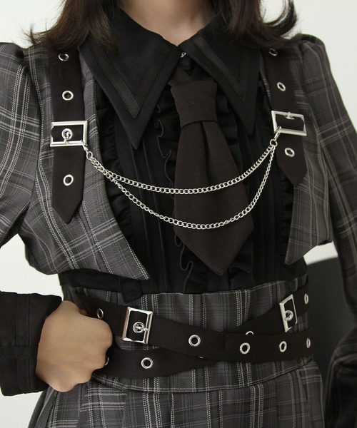 DearMyLove ワンピース ジャケット風チェーンネクタイベルトプリーツ