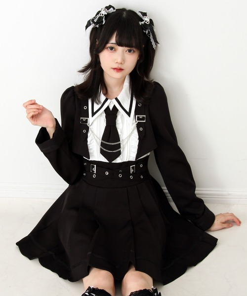 DearMyLove ワンピース ジャケット風チェーンネクタイベルトプリーツ