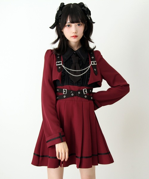 DearMyLove ワンピース ジャケット風チェーンネクタイベルトプリーツ