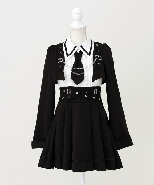 DearMyLove ワンピース ジャケット風チェーンネクタイベルトプリーツ