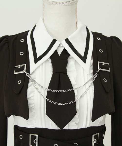 DearMyLove ワンピース ジャケット風チェーンネクタイベルトプリーツ