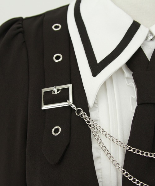 DearMyLove ワンピース ジャケット風チェーンネクタイベルトプリーツ