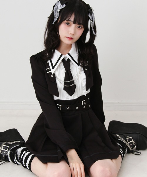 DearMyLove ワンピース ジャケット風チェーンネクタイベルトプリーツ