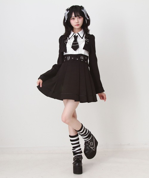 DearMyLove ワンピース ジャケット風チェーンネクタイベルトプリーツ