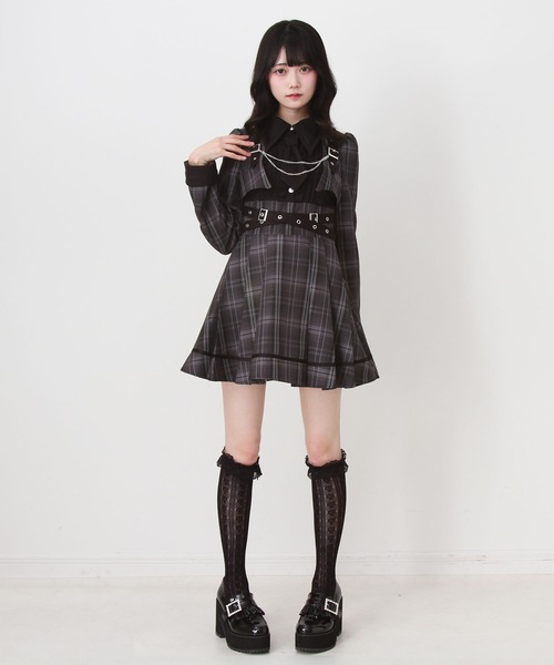 DearMyLove ワンピース ジャケット風チェーンネクタイベルトプリーツ