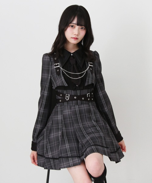 DearMyLove ワンピース ジャケット風チェーンネクタイベルトプリーツ