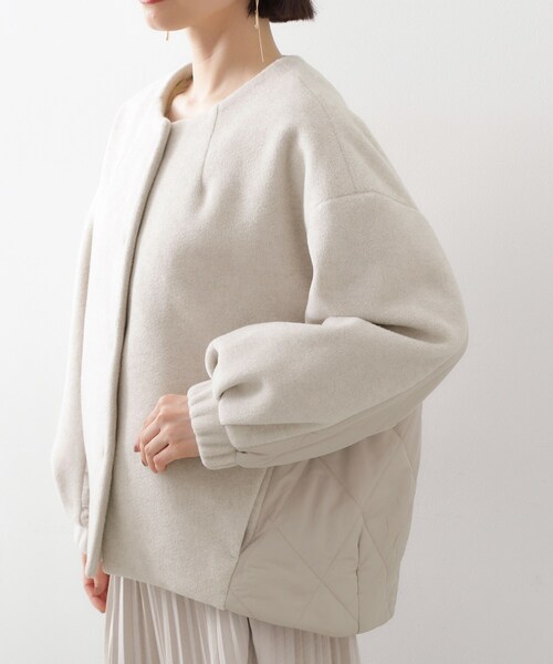 アイボリー ノーカラーコットンジャケット Ballsey（ボールジィ） ジャケット ノーカラージャケット スラブ