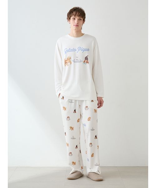 【新品未使用】gelato pique 長袖ルームウェア 上下セット ホワイト gelato pique（ジェラートピケ） パジャマ ルームウェア 「UNISEX
