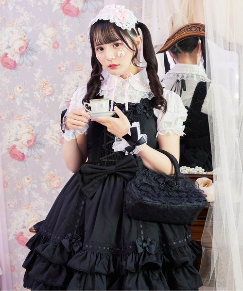 BODYLINE リボンいっぱい♡フリルワンピース ロリータ ゴスロリ 編み上げ BODYLINE ワンピース レースアップリボンフリルジャンパースカート