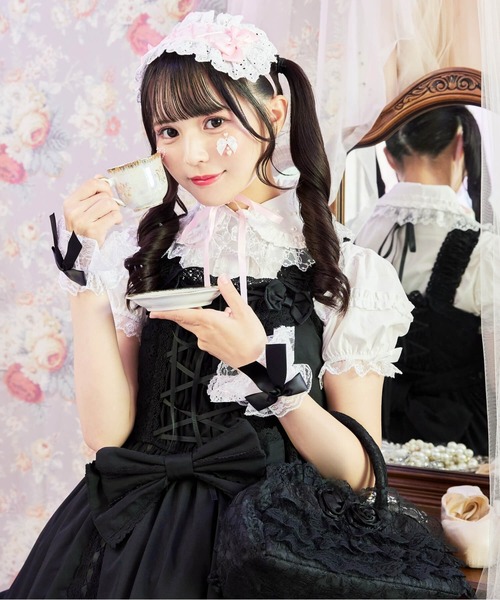 BODYLINE ワンピース レースアップリボンフリルジャンパースカート