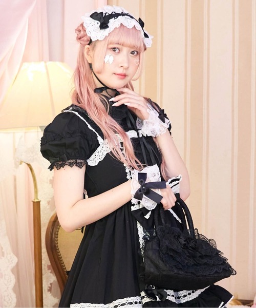 BODYLINE ワンピース レースアップリボンフリルジャンパースカート