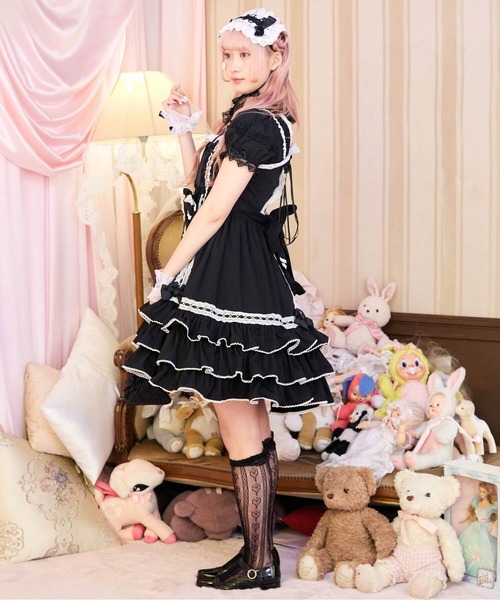 美品 BODYLINE ワンピース ジャンパースカート ロリータ 2L XL BODYLINE ワンピース レースアップリボンフリルジャンパースカート