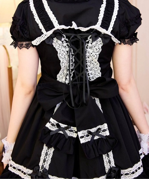 BODYLINE ワンピース レースアップリボンフリルジャンパースカート