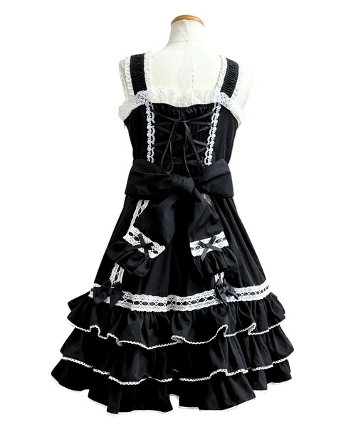 BODYLINE ワンピース 半袖 レースアップリボンフリルジャンパー