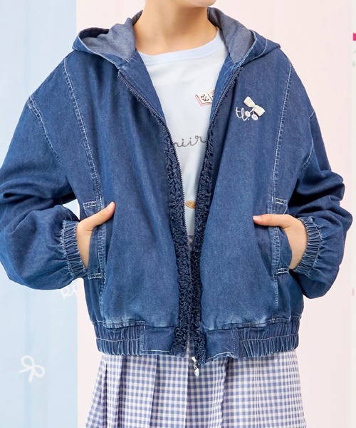 パーカー 「Trois Lapins」 テンセルデニム ジップアップフーディー キッズ 子供服 女の子の画像
