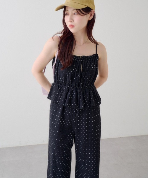 サロペット オーバーオール 「WEB先行/2サイズ展開/低身長サイズ」ペプラムキャミサロペット レディースの画像